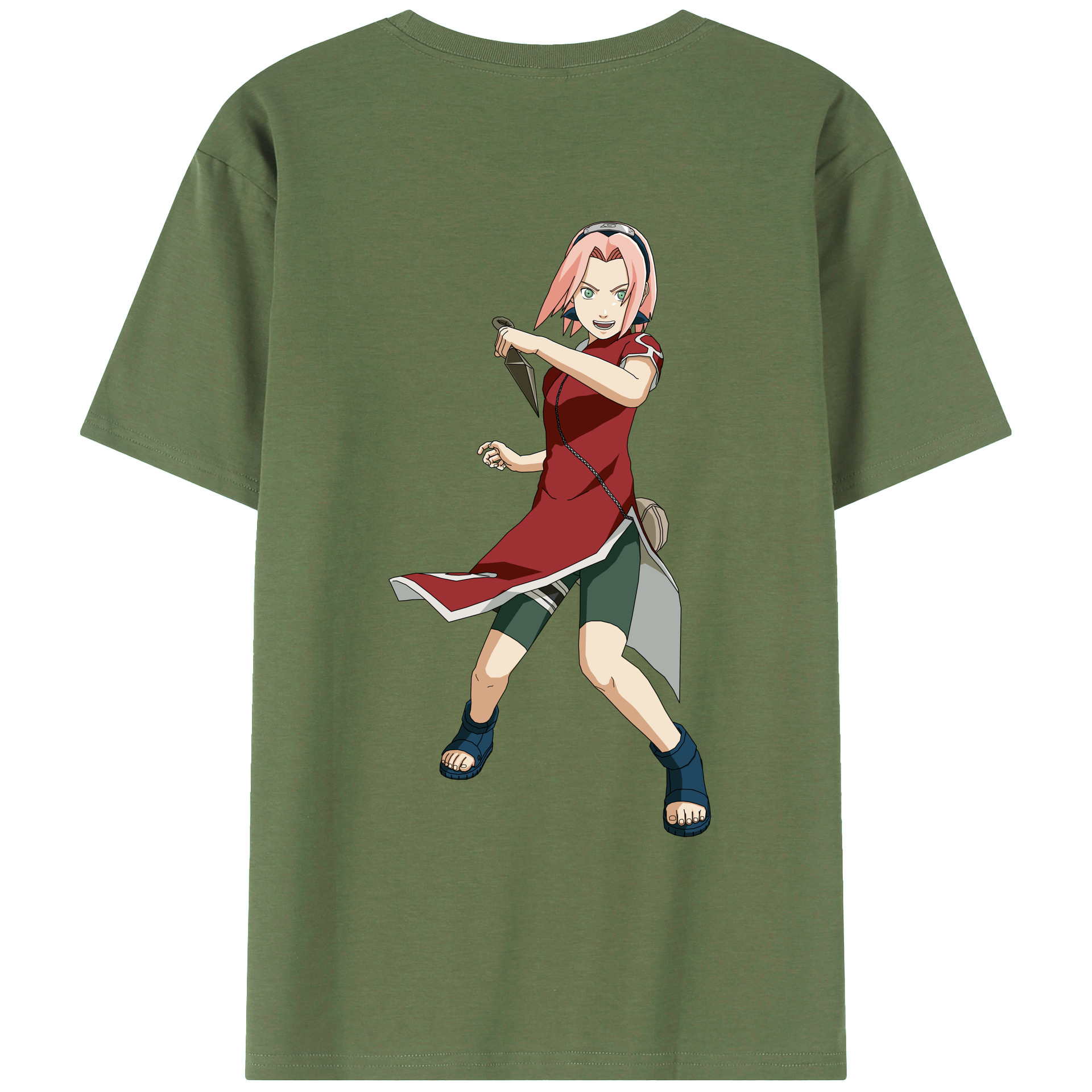 （画像用） NARUTO -ナルト- 春野サクラ Haruno Sakura 綿100％ メンズ半袖Tシャツ（バックプリント） 通気性